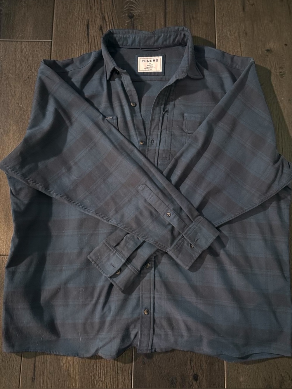 Poncho Men's Casual Button-Down Shirt in Navy Plaid